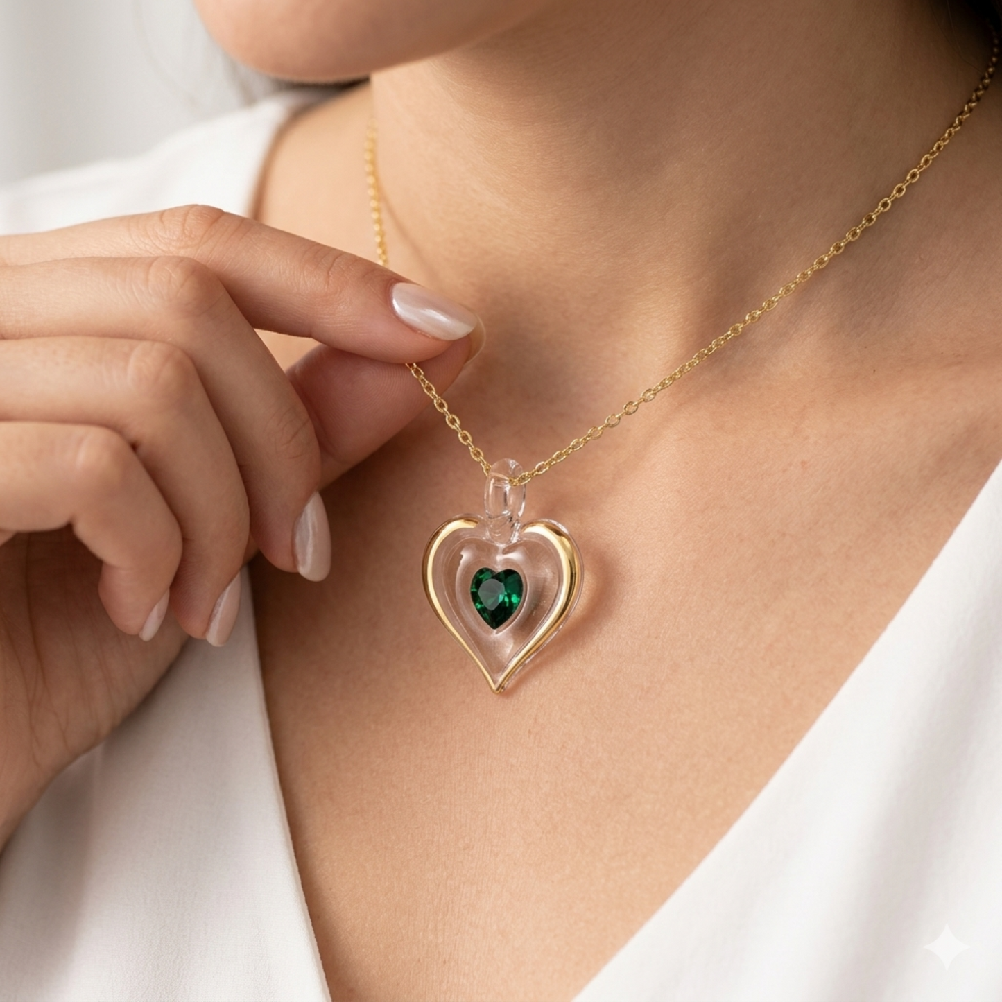 May Birthstone Heart Necklace | Green Crystal Birth Month Jewelry