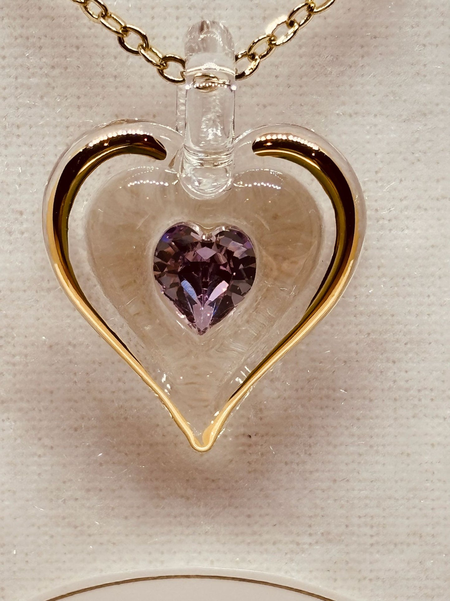 June Birthstone Heart Necklace | Pink Crystal Birth Month Jewelry