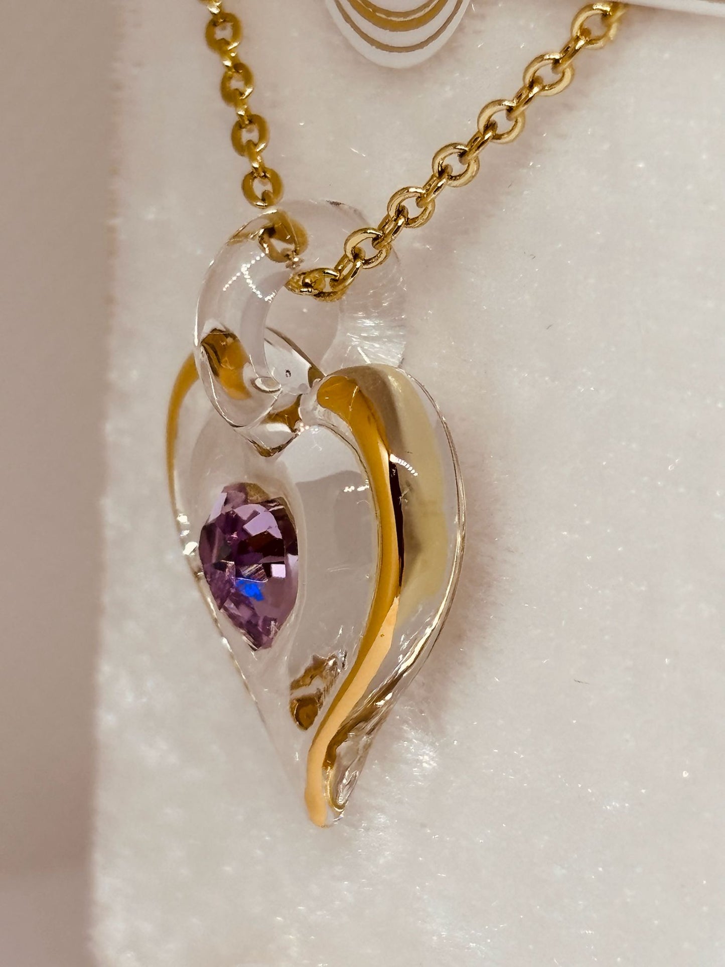 June Birthstone Heart Necklace | Pink Crystal Birth Month Jewelry