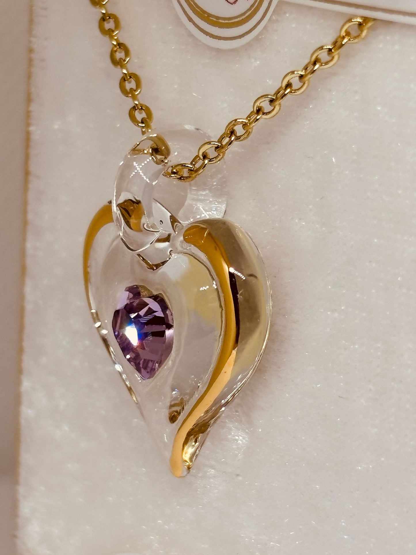 June Birthstone Heart Necklace | Pink Crystal Birth Month Jewelry