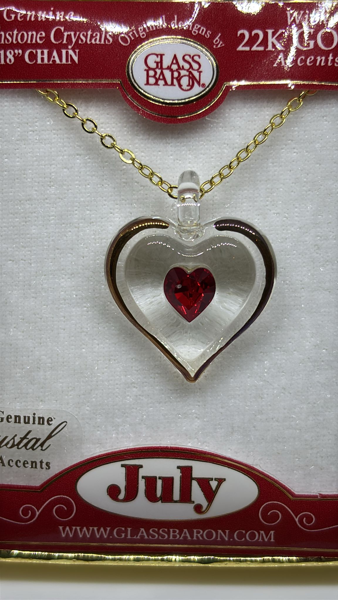 July Birthstone Heart Necklace | Red Crystal Birth Month Jewelry