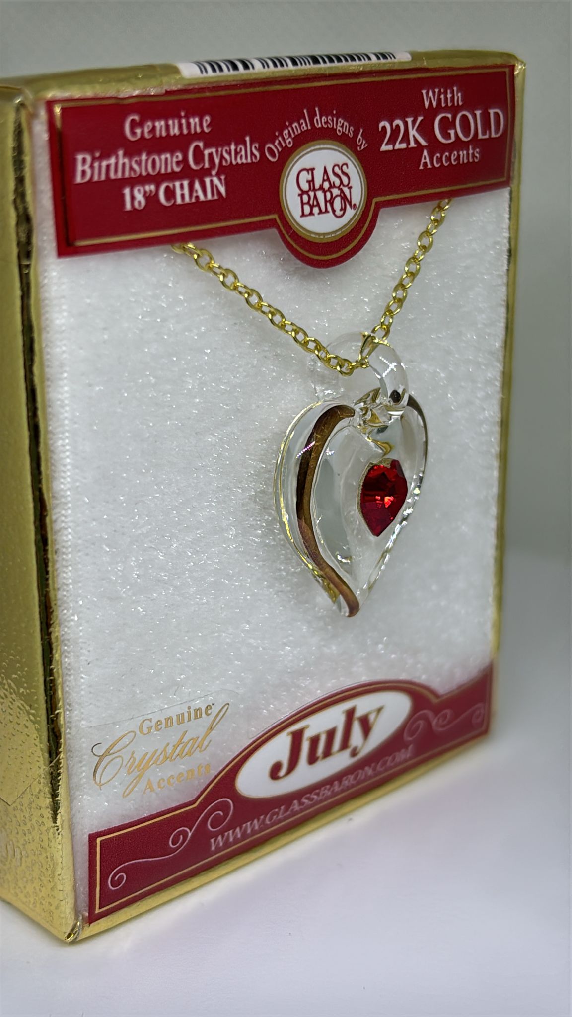 July Birthstone Heart Necklace | Red Crystal Birth Month Jewelry