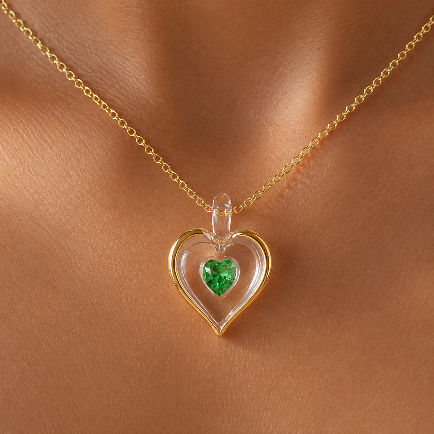 August Birthstone Heart Necklace Peridot Crystal Gold Plated Pendant, Birthday Jewelry Gift for Her