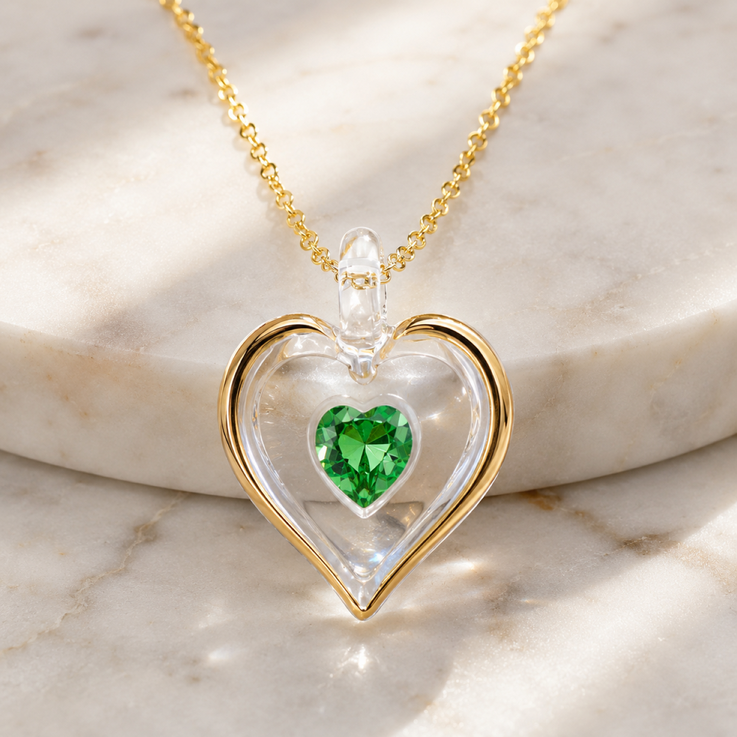 August Birthstone Heart Necklace Peridot Crystal Gold Plated Pendant, Birthday Jewelry Gift for Her