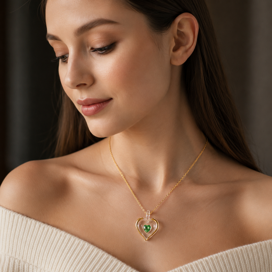 August Birthstone Heart Necklace Peridot Crystal Gold Plated Pendant, Birthday Jewelry Gift for Her