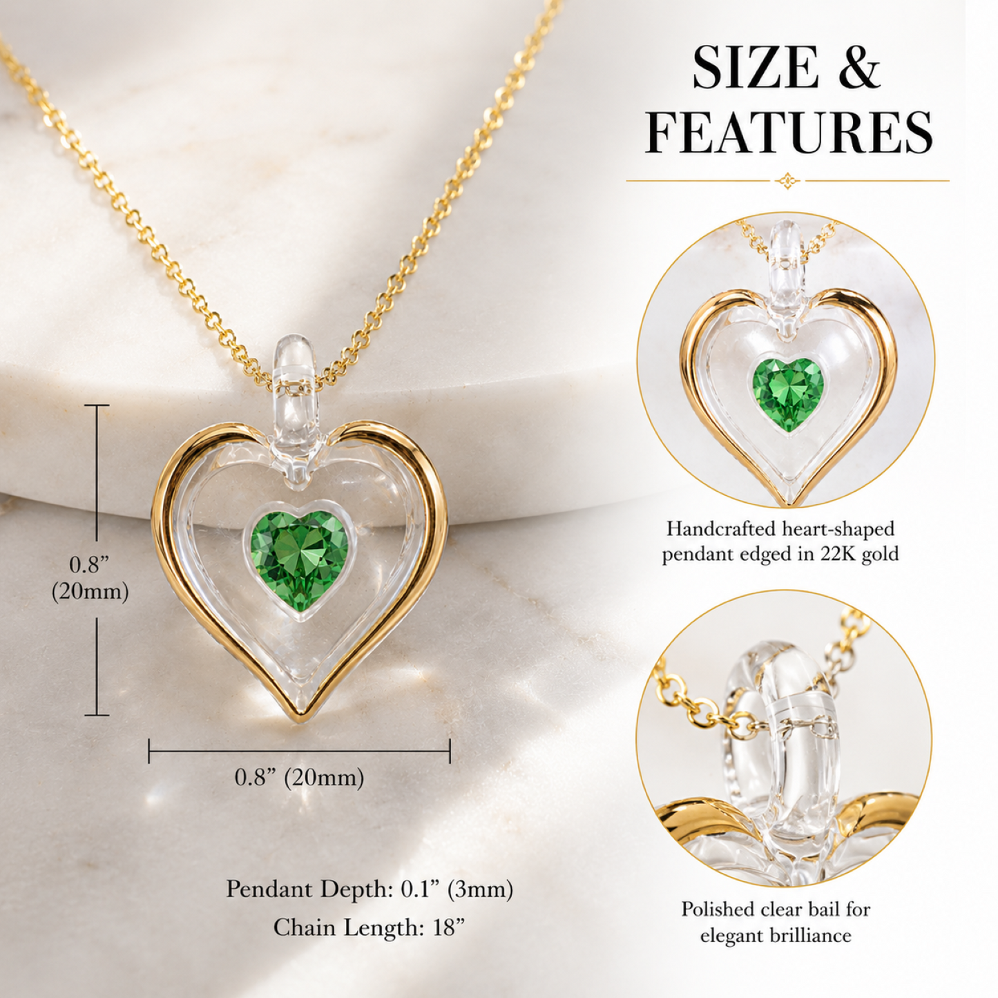 August Birthstone Heart Necklace Peridot Crystal Gold Plated Pendant, Birthday Jewelry Gift for Her