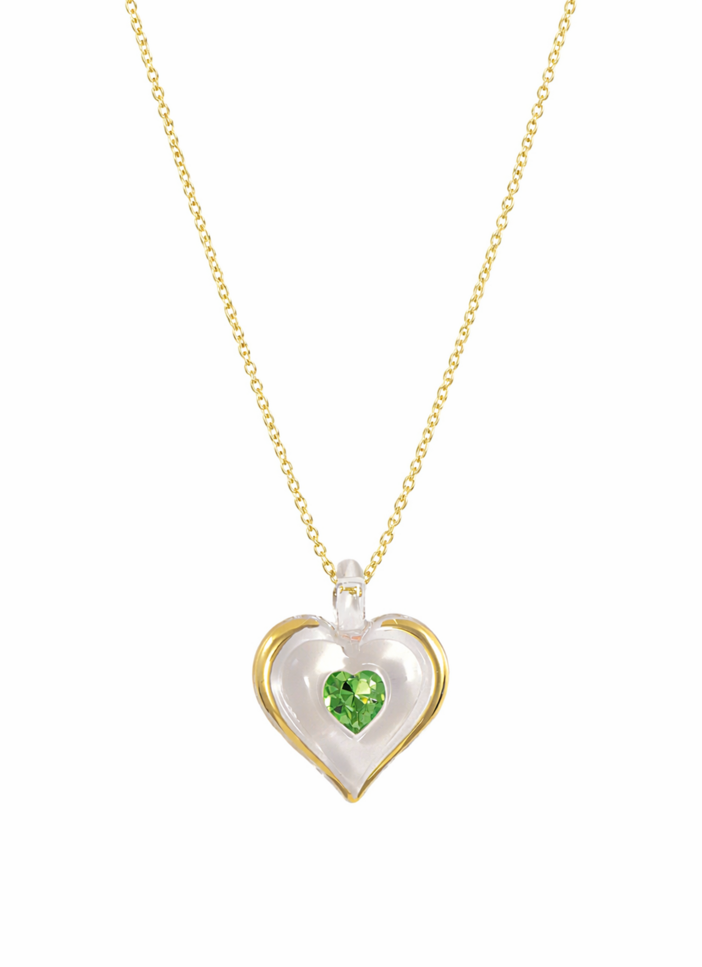 August Birthstone Heart Necklace Peridot Crystal Gold Plated Pendant, Birthday Jewelry Gift for Her