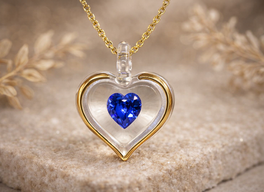 September Birthstone Heart Necklace | Blue Crystal Birth Month Jewelry