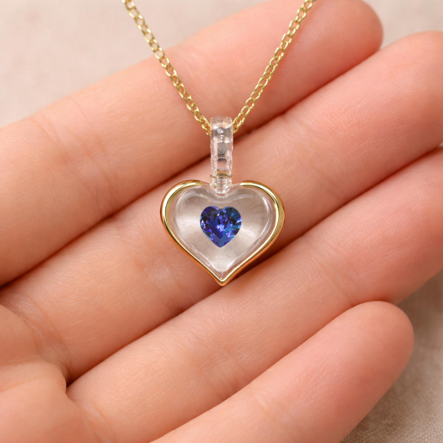 September Birthstone Heart Necklace | Blue Crystal Birth Month Jewelry