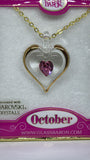 October Birthstone Heart Necklace | Pink Crystal Birth Month Jewelry