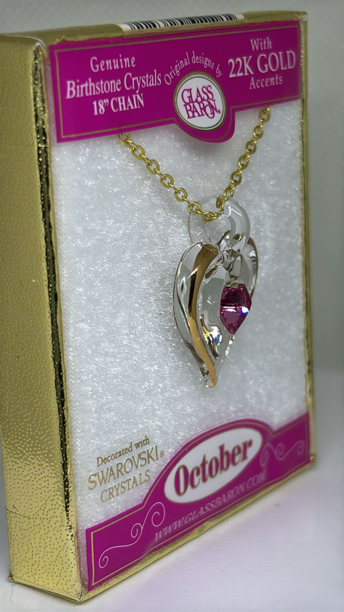 October Birthstone Heart Necklace | Pink Crystal Birth Month Jewelry