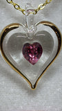 October Birthstone Heart Necklace | Pink Crystal Birth Month Jewelry
