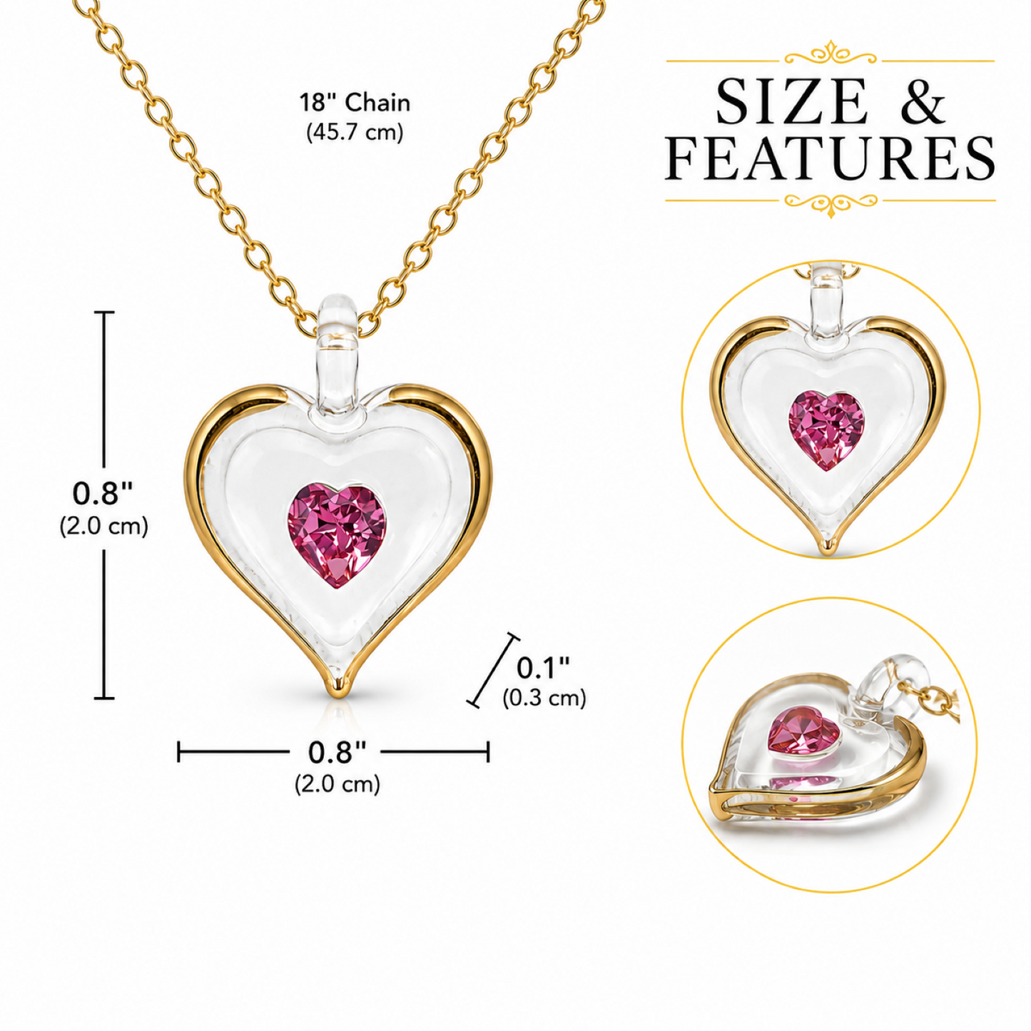 October Birthstone Heart Necklace, Pink Crystal Heart Pendant, October Birthstone Necklace, Gold Plated Heart Necklace, Birthday Gift for Women