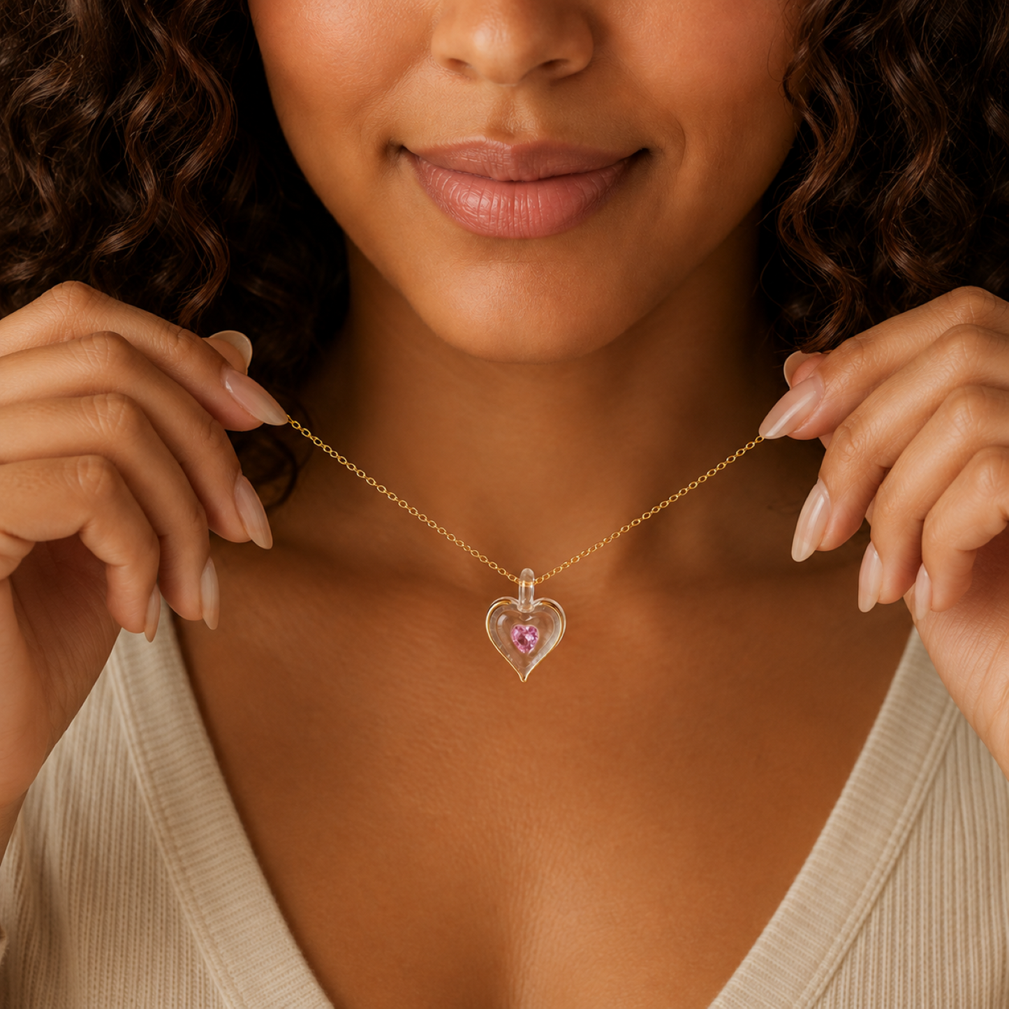 October Birthstone Heart Necklace, Pink Crystal Heart Pendant, October Birthstone Necklace, Gold Plated Heart Necklace, Birthday Gift for Women
