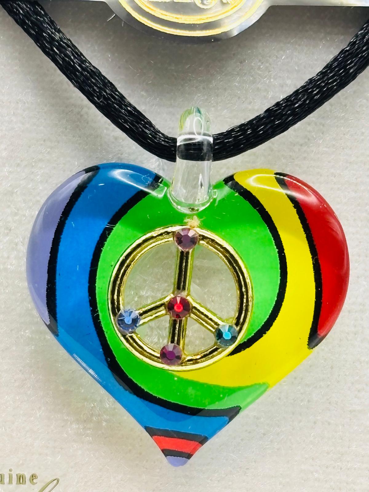 Rainbow Heart Peace Sign Necklace Pendant Glass Jewelry Gift for Her Pride Jewelry Love Symbol