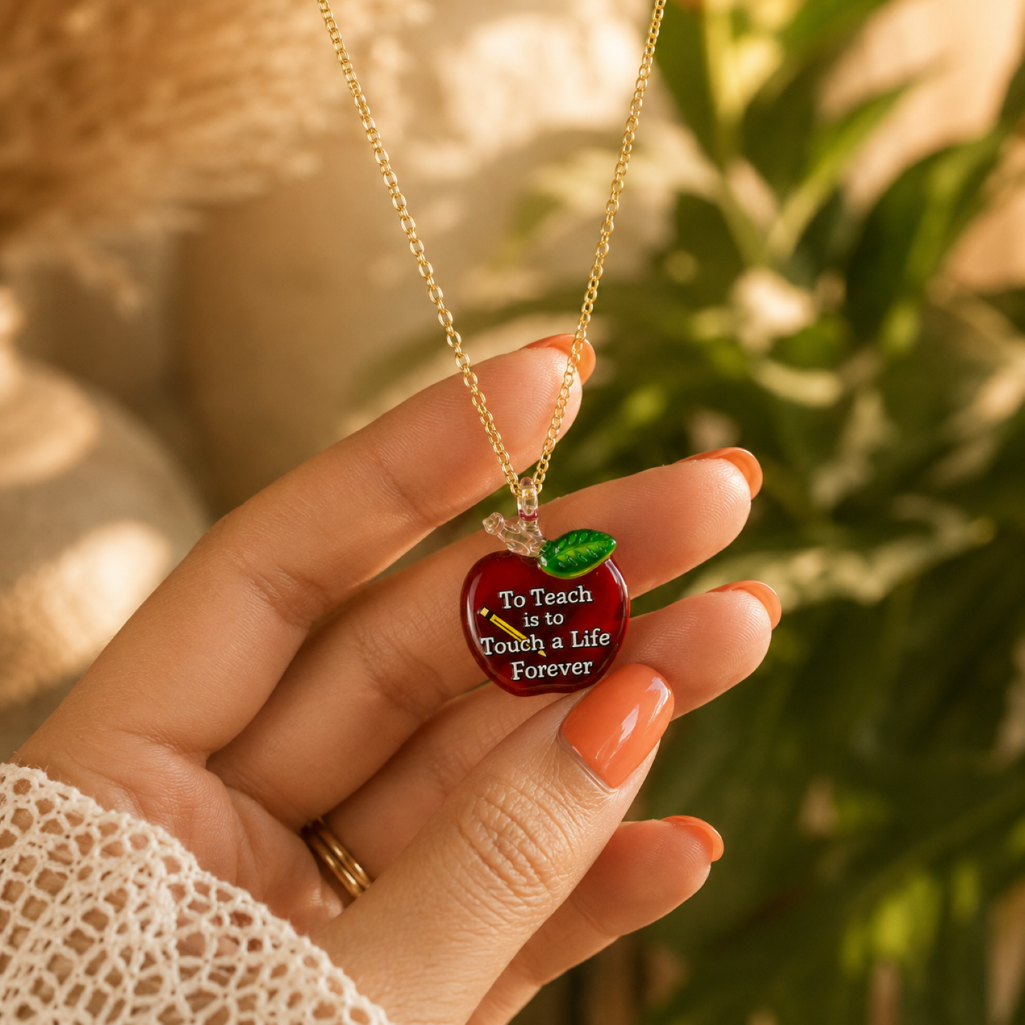 Teacher Apple Necklace | “To Teach Is to Touch a Life Forever” Gift Appreciation Gift Pendant
