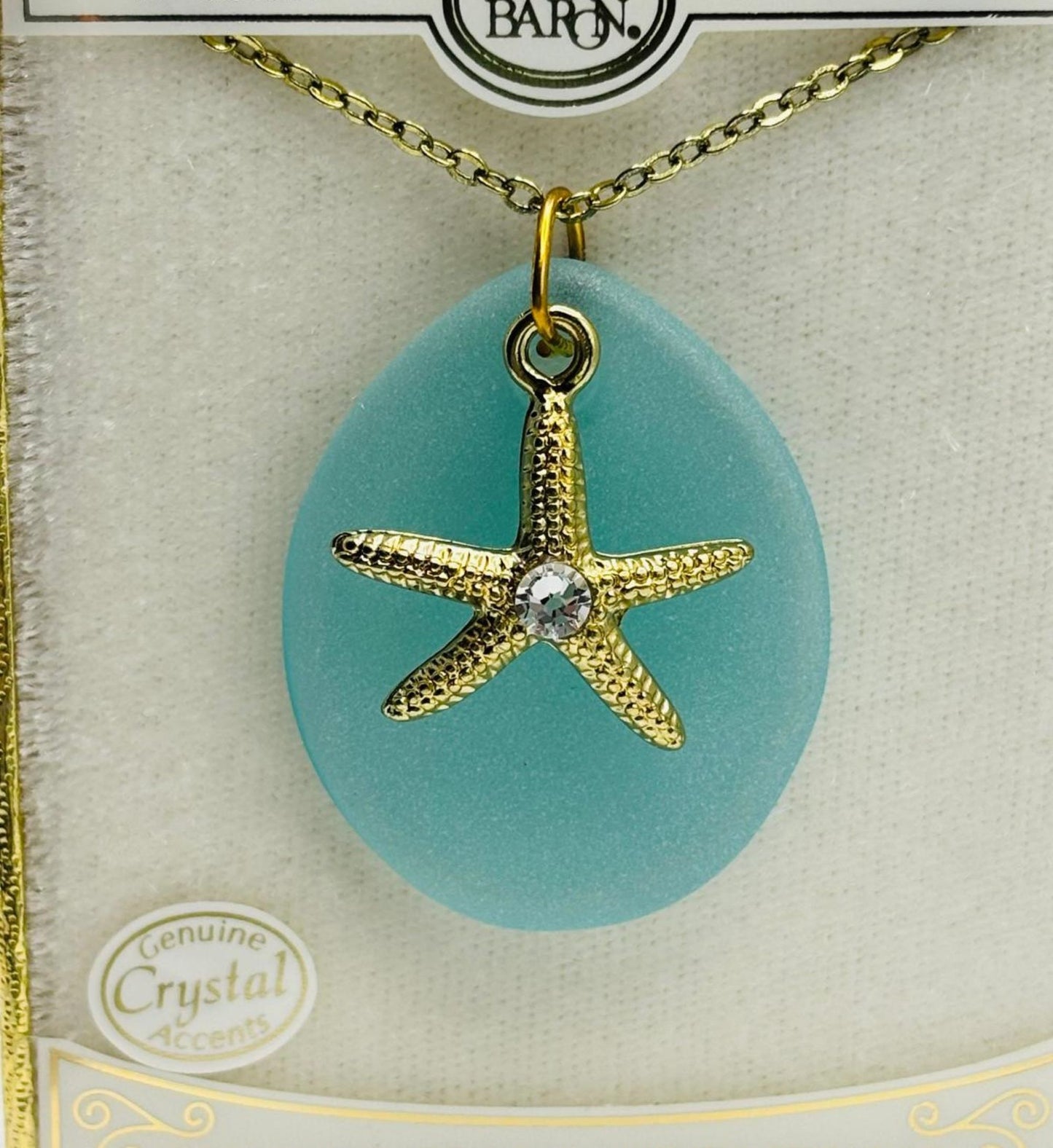 Starfish Necklace with Sea Glass Pendant Handcrafted Coastal Beach Jewelry on Gold Chain