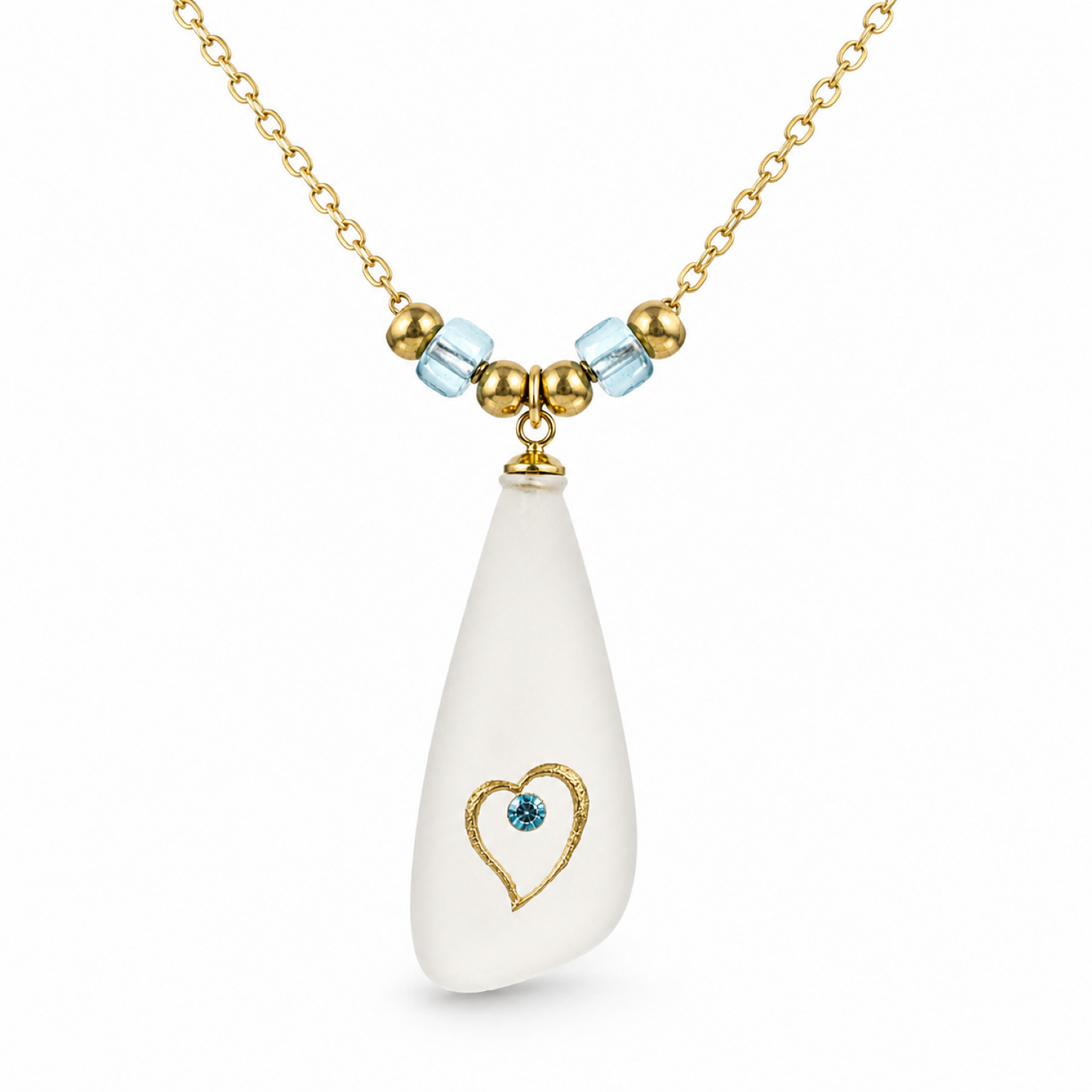 Sea Glass Heart Necklace, Gold Necklace for Women, Beach Glass Pendant, Heart Pendant Necklace, Coastal Jewelry, Gift for Her