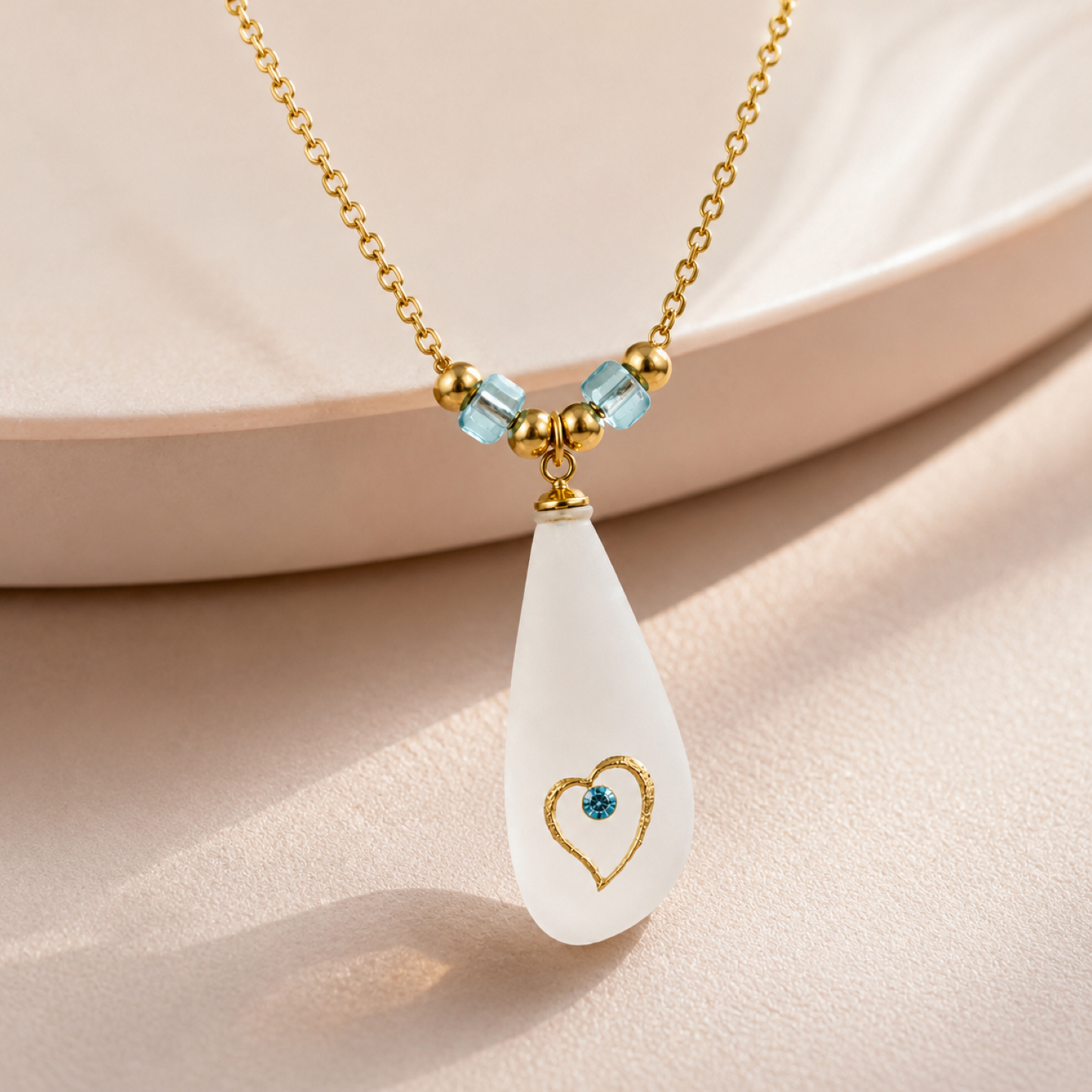 Sea Glass Heart Necklace, Gold Necklace for Women, Beach Glass Pendant, Heart Pendant Necklace, Coastal Jewelry, Gift for Her