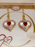Red Crystal Heart Drop Dangle Earrings | 22Kt Gold Trim