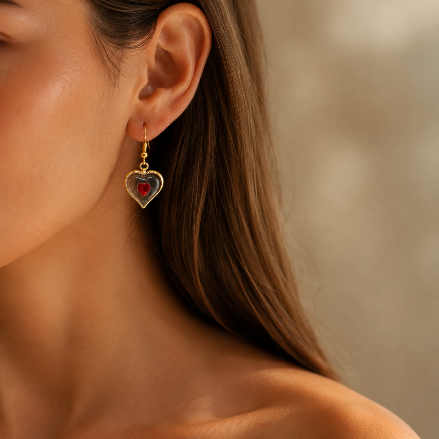 Red Heart Drop Earrings – Heart Dangle Earrings, Romantic Gift for Her