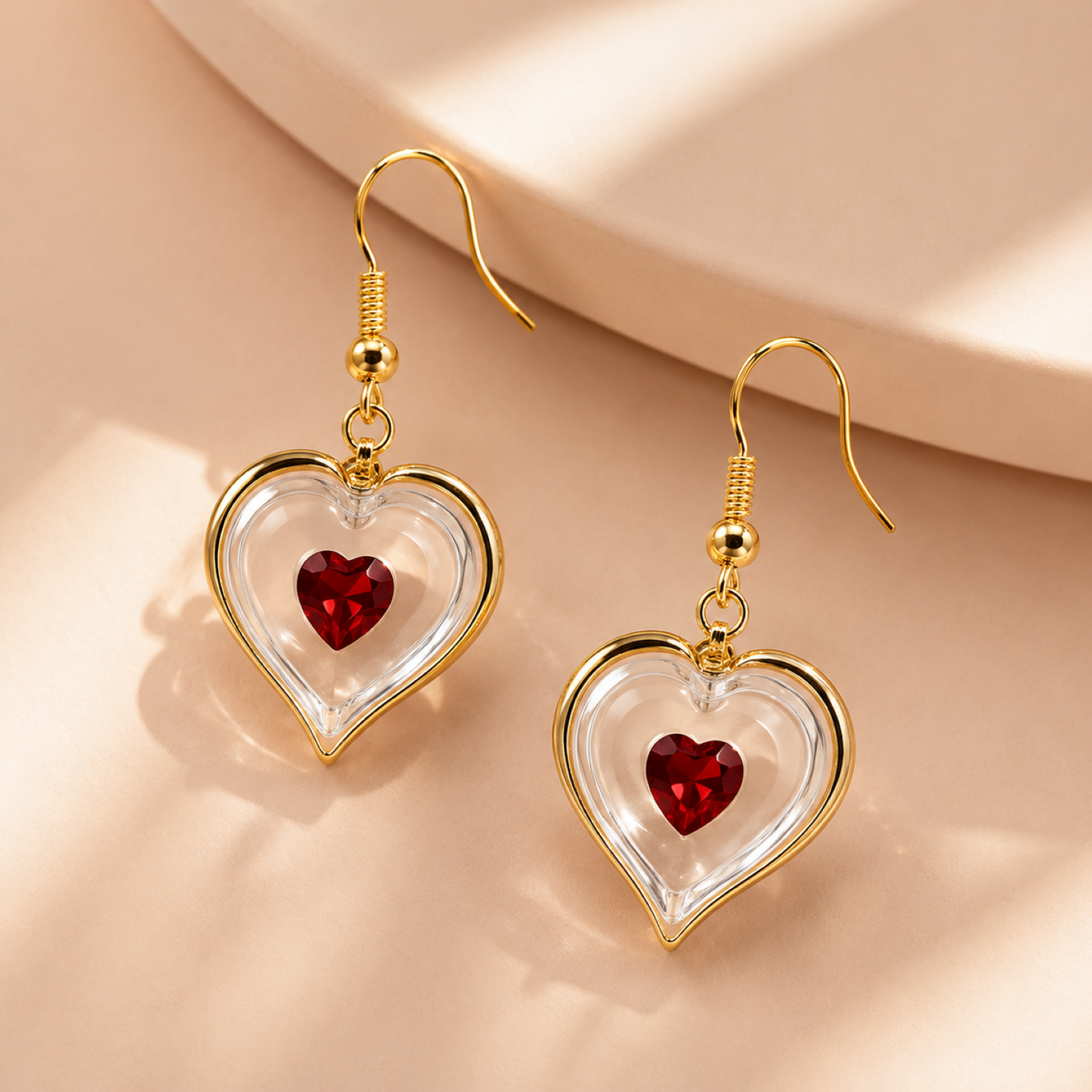 Red Heart Drop Earrings – Heart Dangle Earrings, Romantic Gift for Her