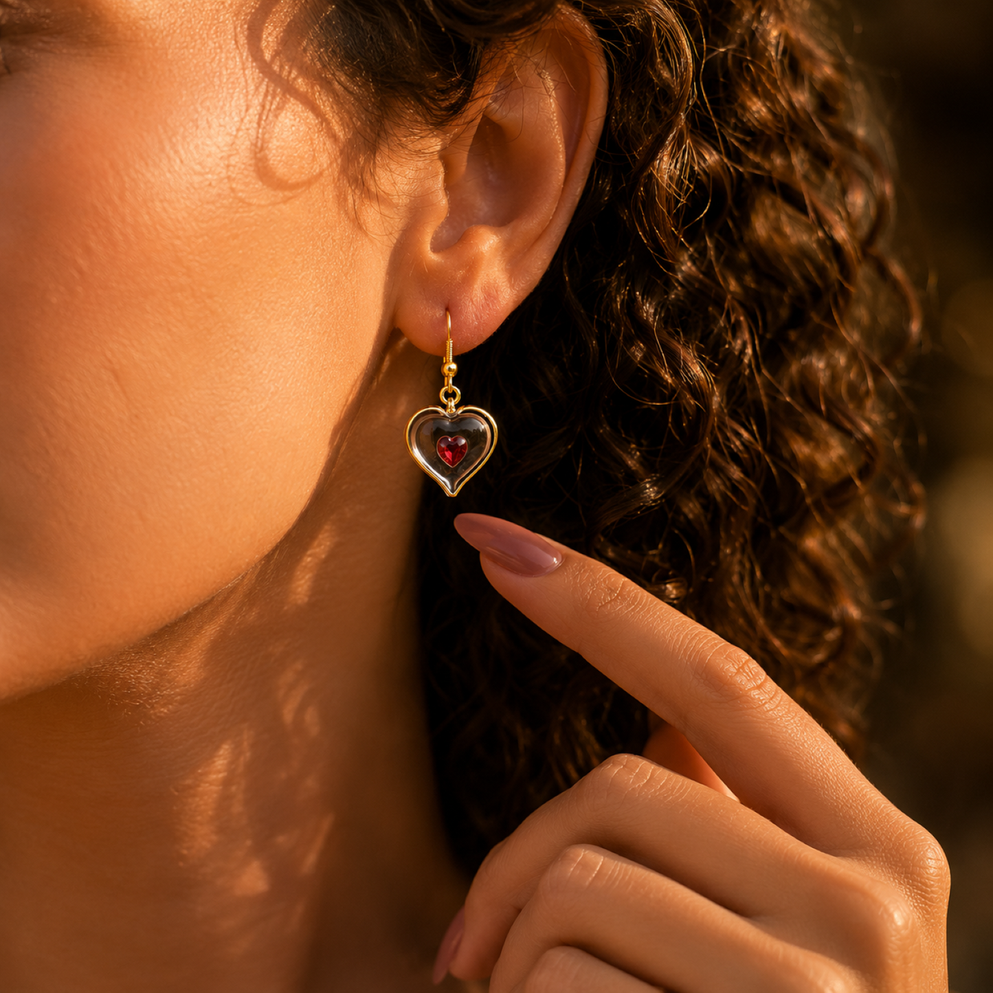Red Heart Drop Earrings – Heart Dangle Earrings, Romantic Gift for Her