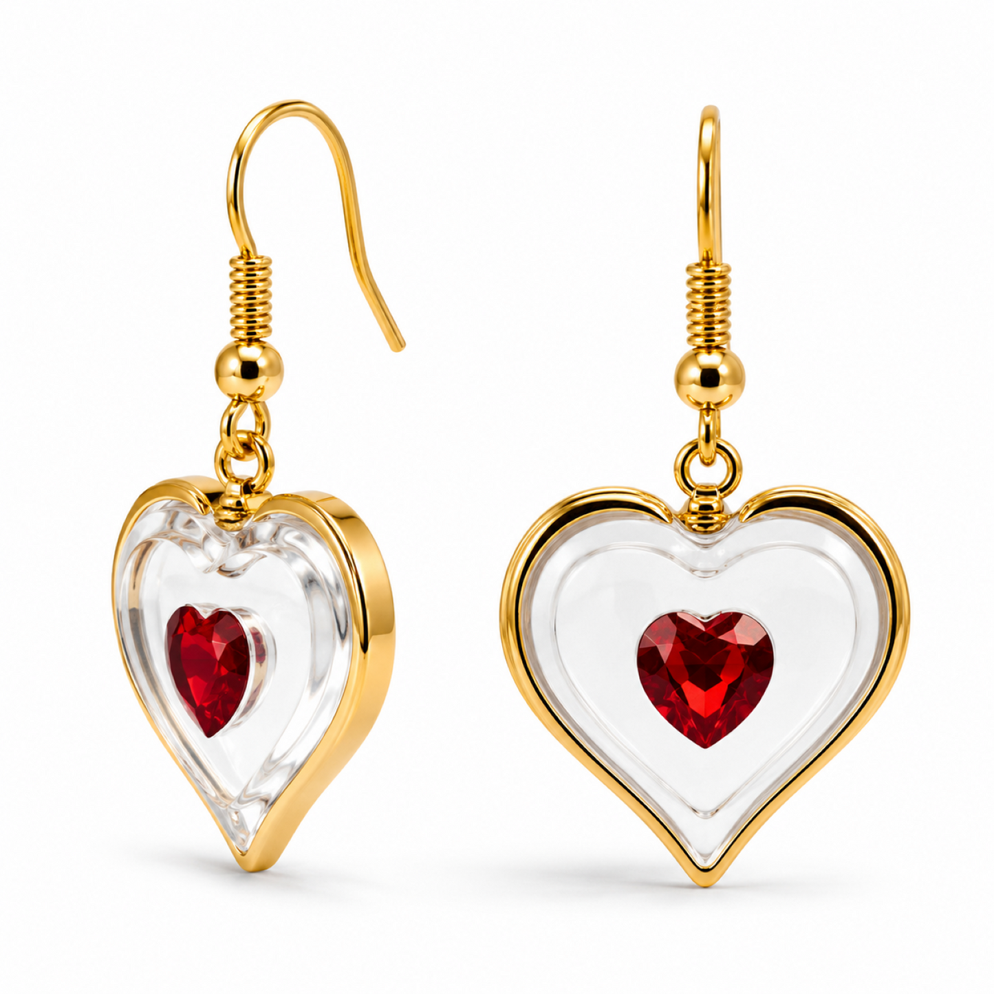 Red Heart Drop Earrings – Heart Dangle Earrings, Romantic Gift for Her