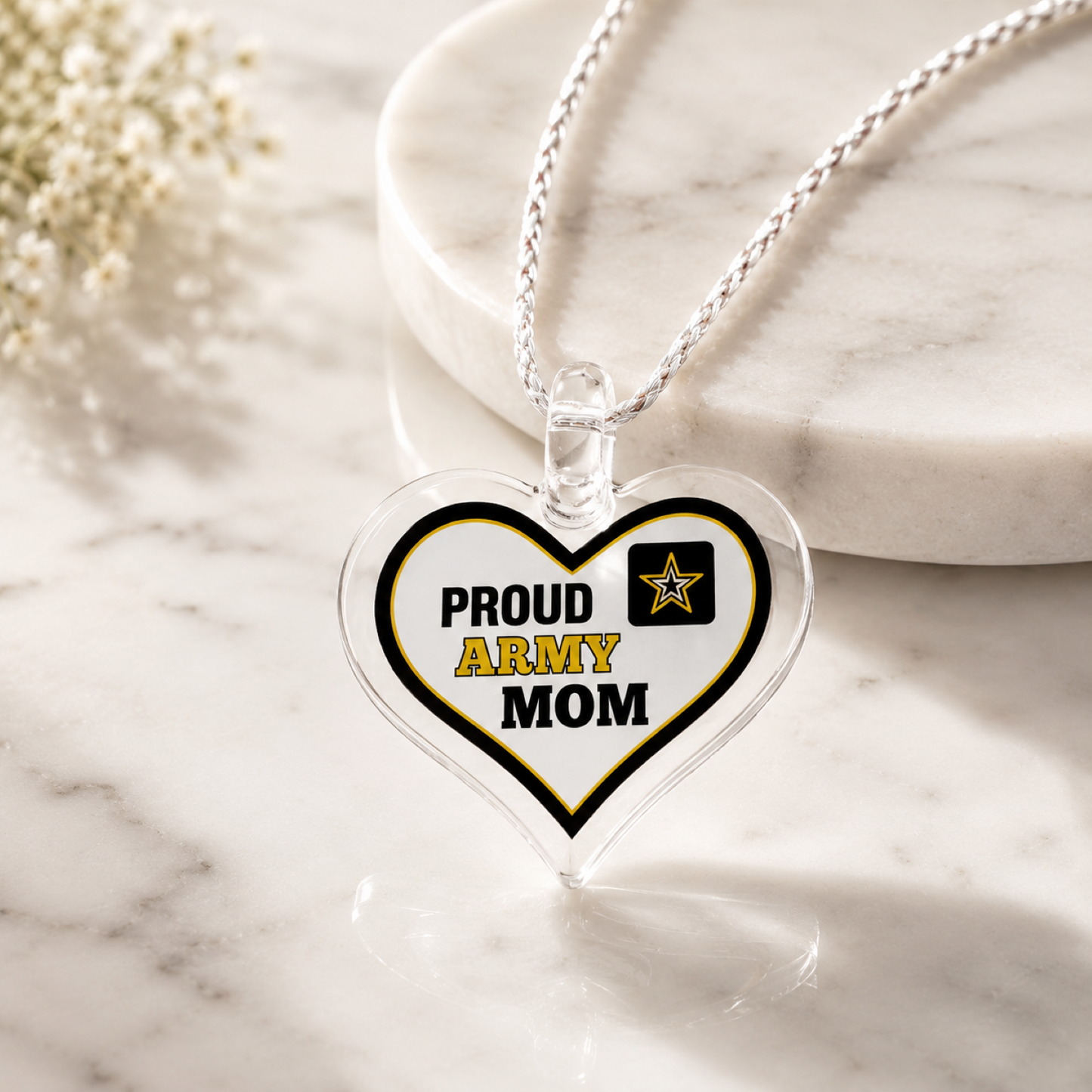 Proud Army Mom Heart Necklace – Military Mom Gift, Army Family Jewelry
