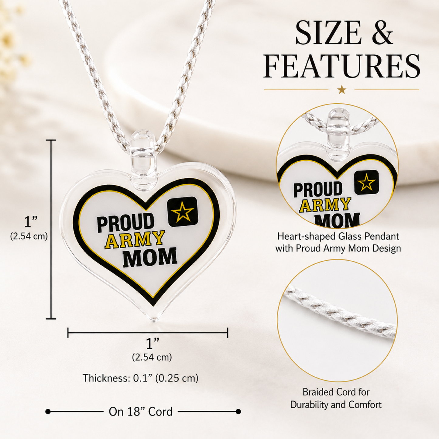 Proud Army Mom Heart Necklace – Military Mom Gift, Army Family Jewelry