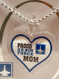 Proud U.S. Air Force Mom Heart Necklace with Pendant on 18" Silver Cord