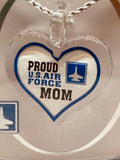 Proud U.S. Air Force Mom Heart Necklace with Pendant on 18" Silver Cord