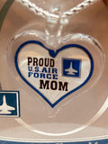 Proud U.S. Air Force Mom Heart Necklace with Pendant on 18" Silver Cord