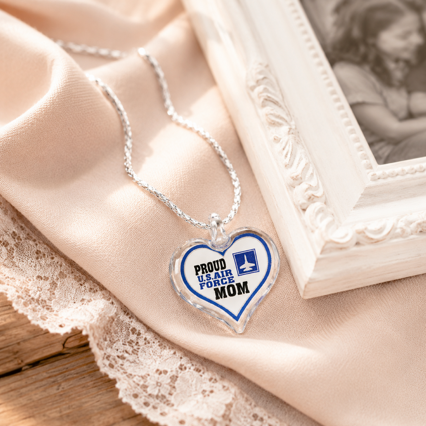 Air Force Mom Heart Necklace | Military Mom Gift Pendant