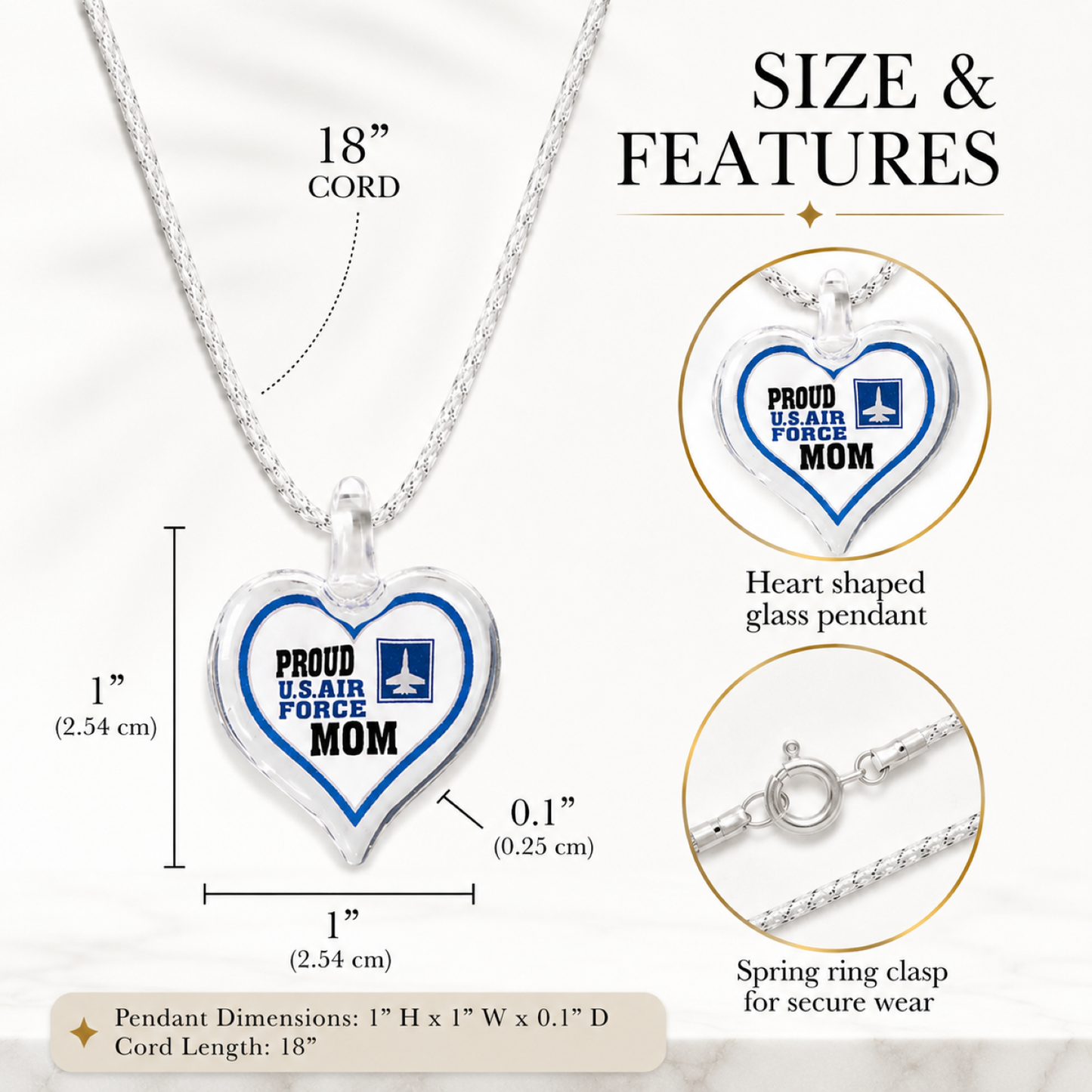 Air Force Mom Heart Necklace | Military Mom Gift Pendant