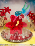 Hummingbird Red Lily Figurine | Handcrafted Glass Nature Collectible