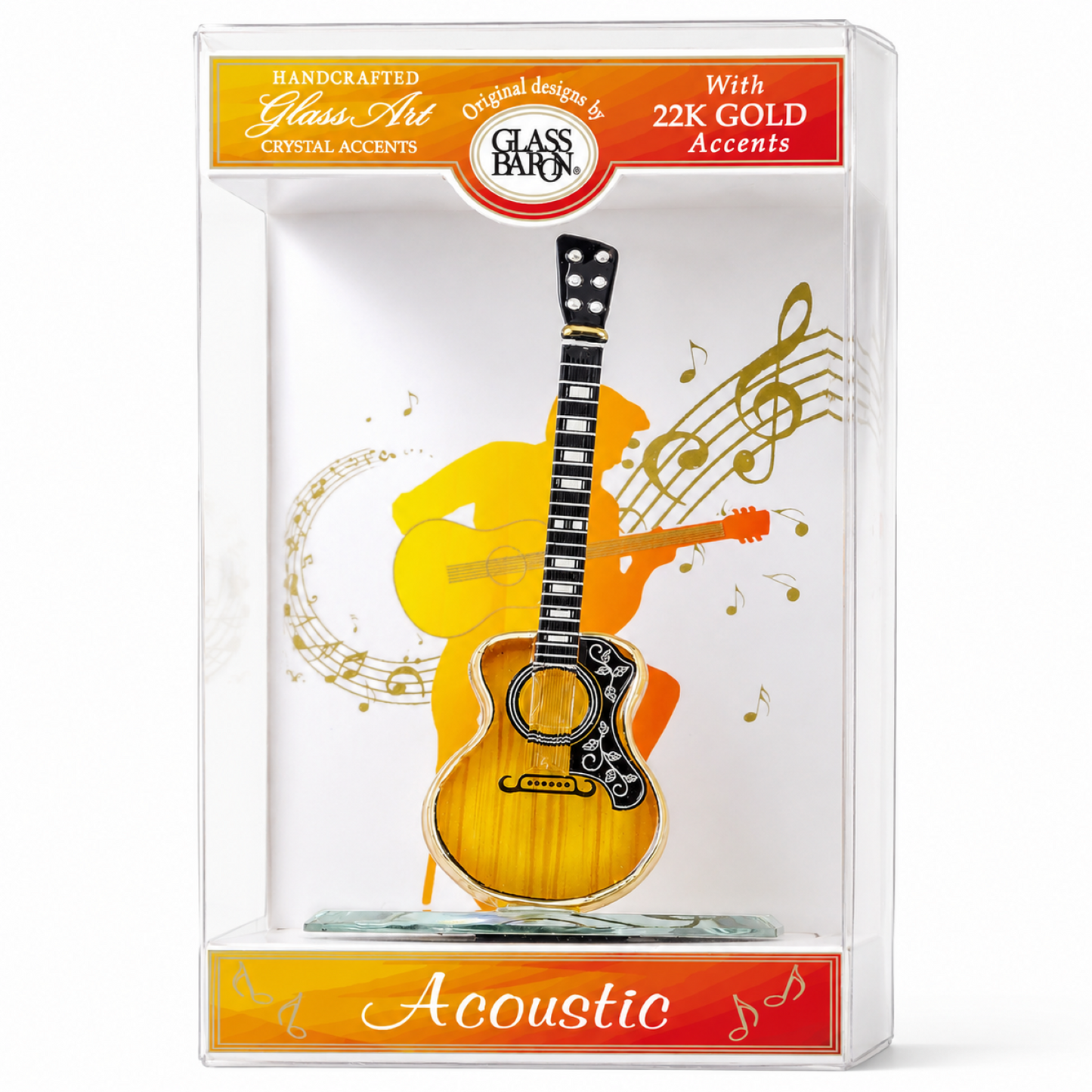 Acoustic Guitar Glass Figurine Keepsake Box Music Gift Decor