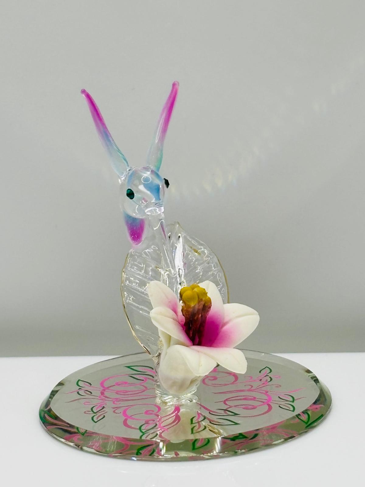 Hummingbird Figurine Glass Bird Miniature Lily Flower Mom Gift Collectible Decor