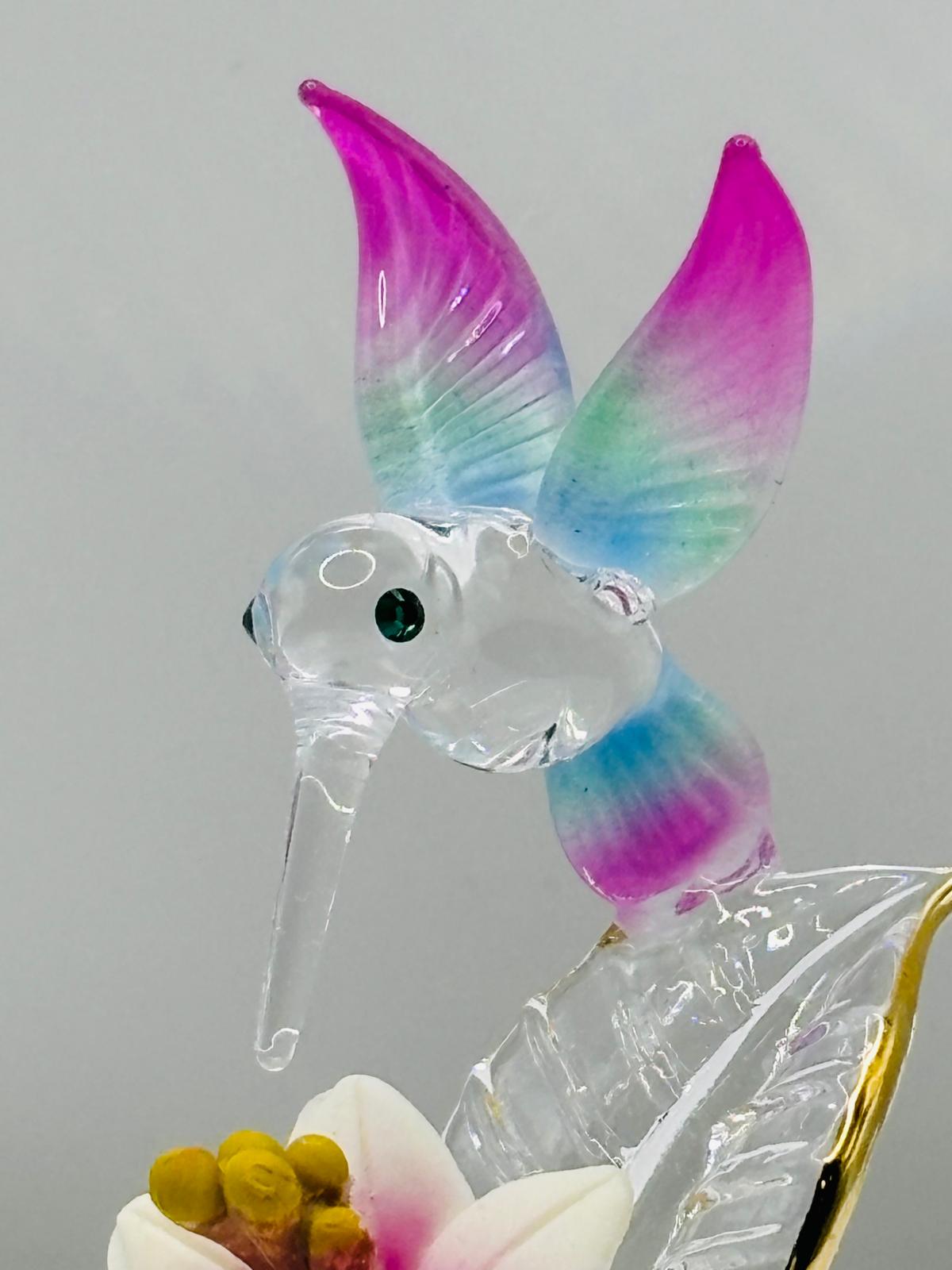 Hummingbird Figurine Glass Bird Miniature Lily Flower Mom Gift Collectible Decor