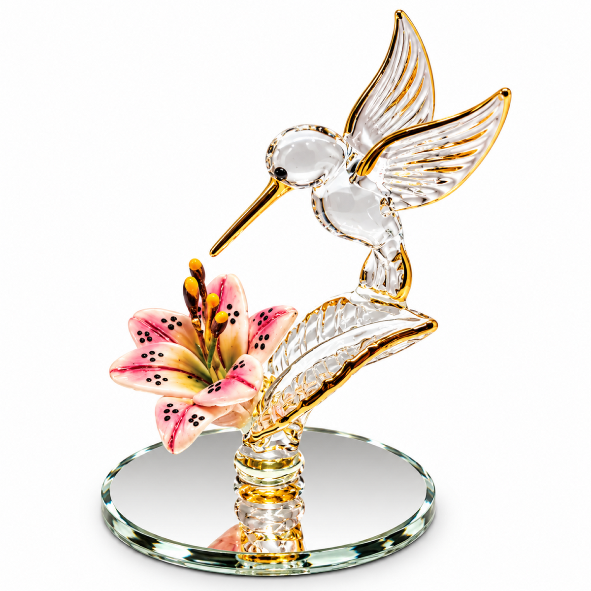 Glass Hummingbird Figurine, Hummingbird Flower Decor, Bird Lover Gift