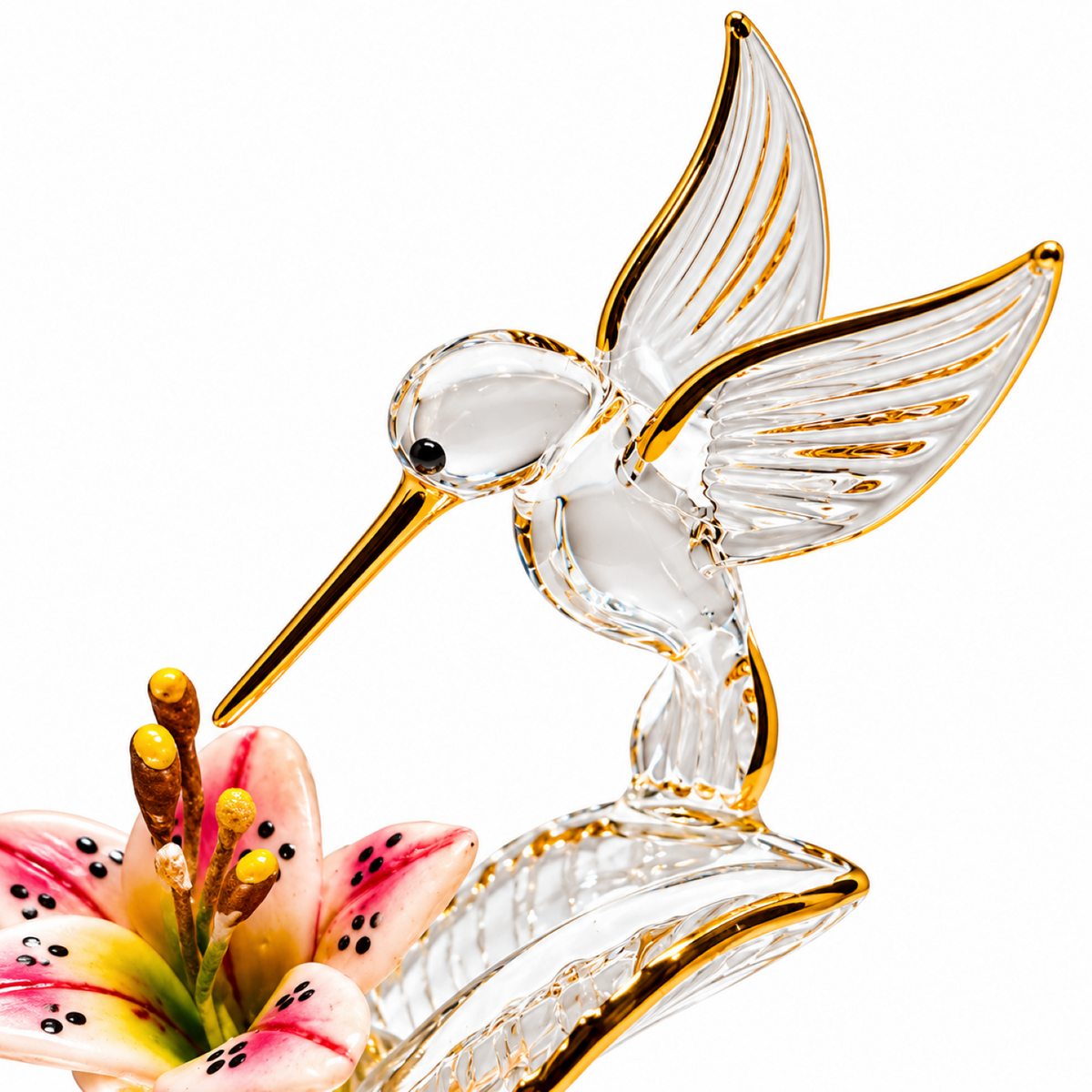 Glass Hummingbird Figurine, Hummingbird Flower Decor, Bird Lover Gift