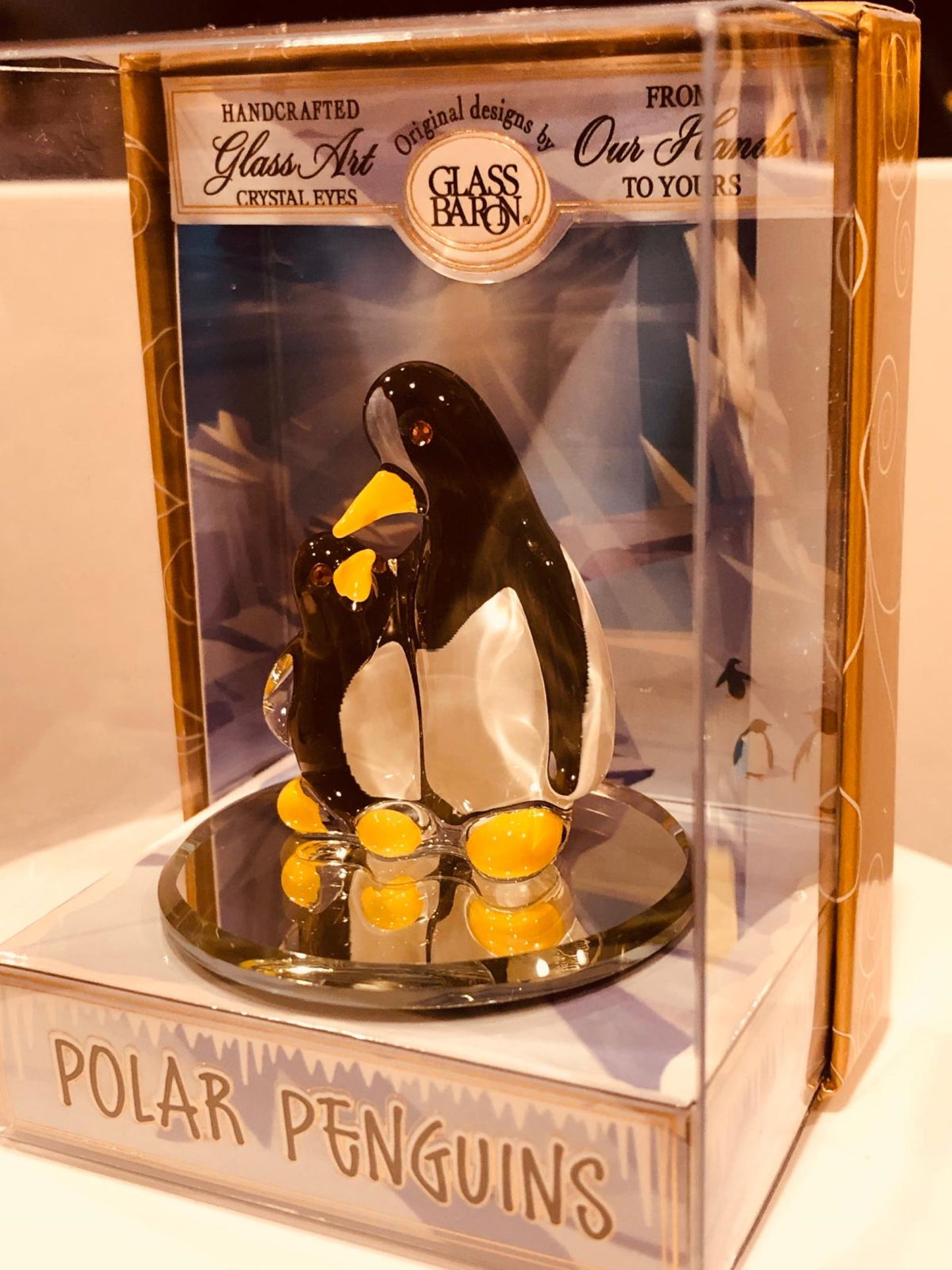 Penguin and Baby Glass Figurine in Keepsake Box Cute Animal Gift