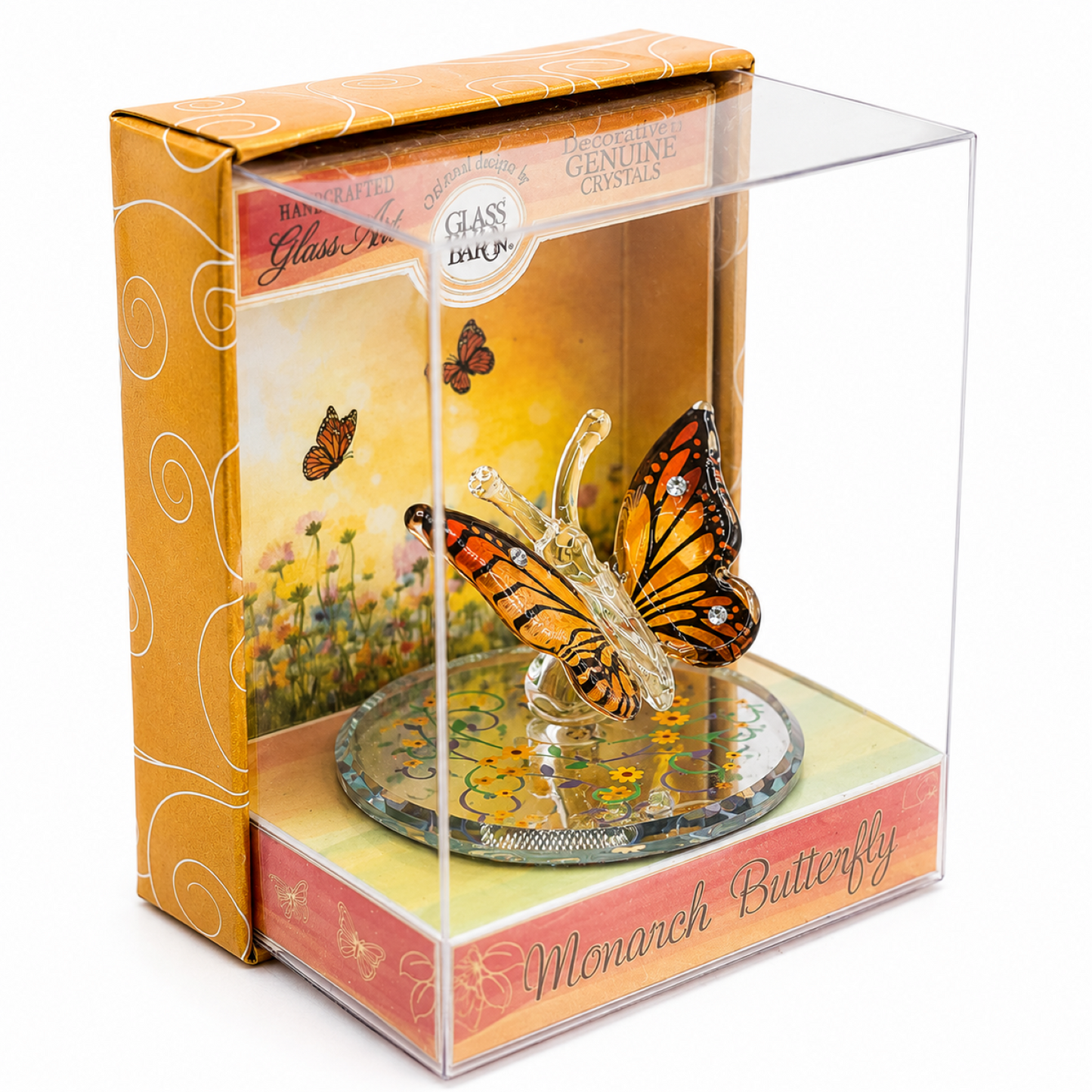 Monarch Butterfly Glass Figurine Keepsake Box, Handcrafted Butterfly Gift, Crystal Collectible, Home Decor