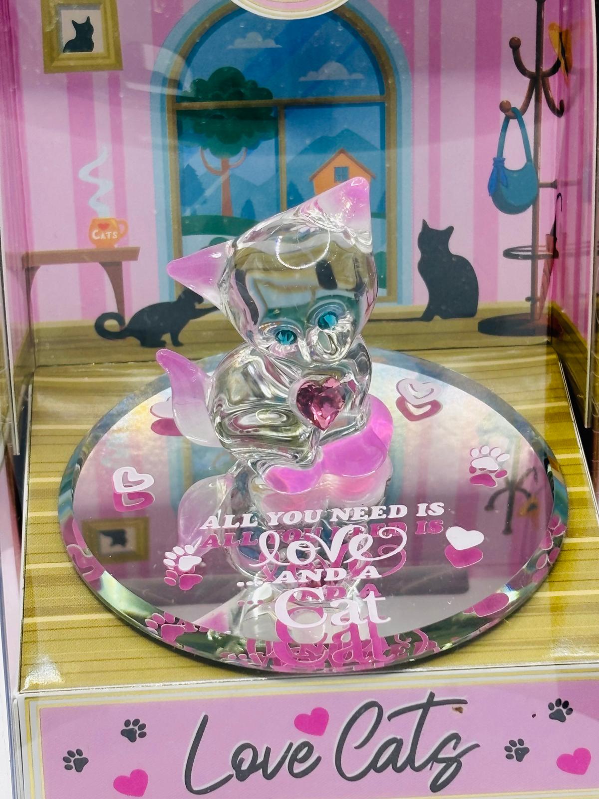 Glass Cat Figurine Gift in Keepsake Box – Love Cats Crystal Home Decor
