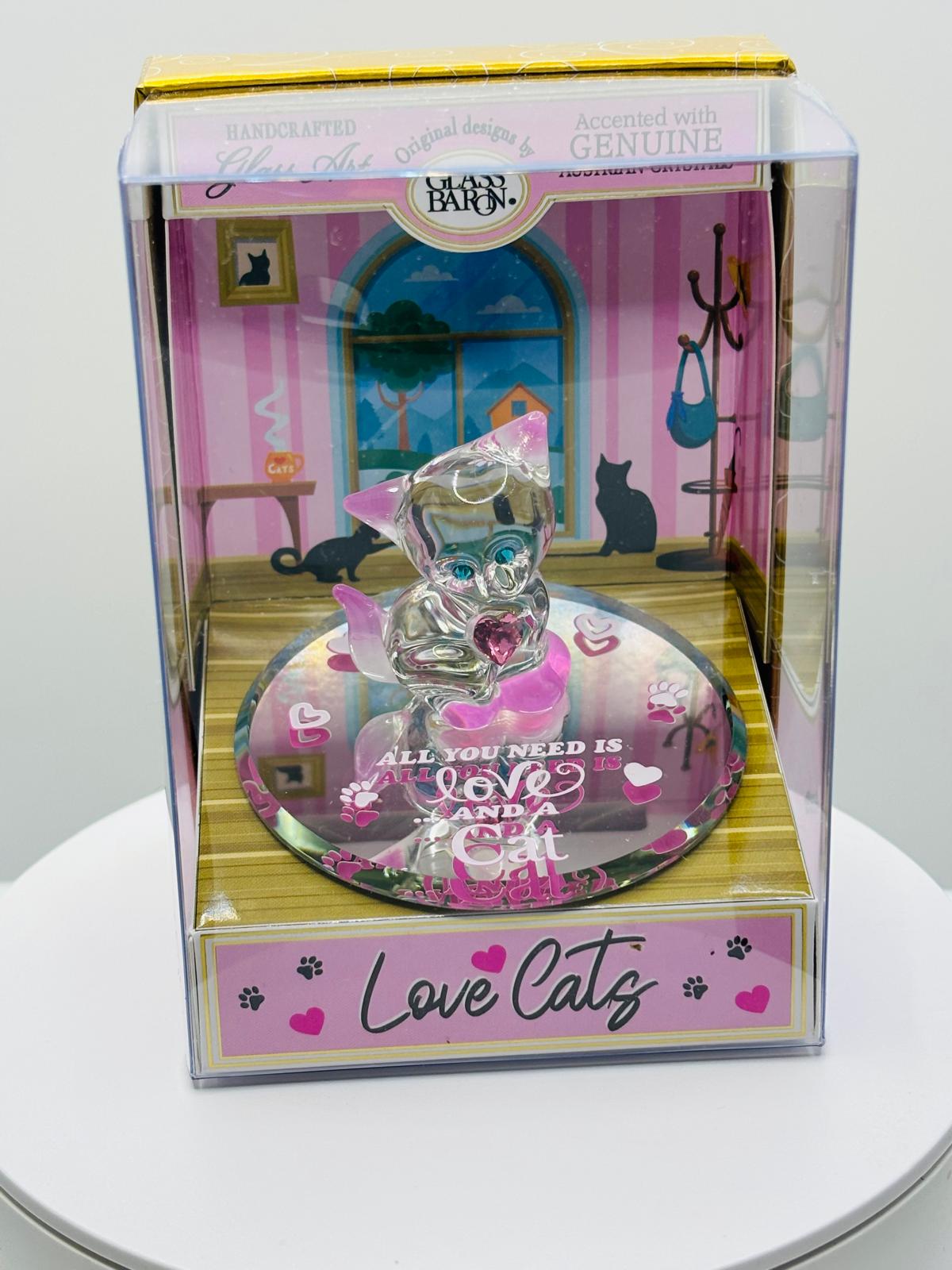Glass Cat Figurine Gift in Keepsake Box – Love Cats Crystal Home Decor