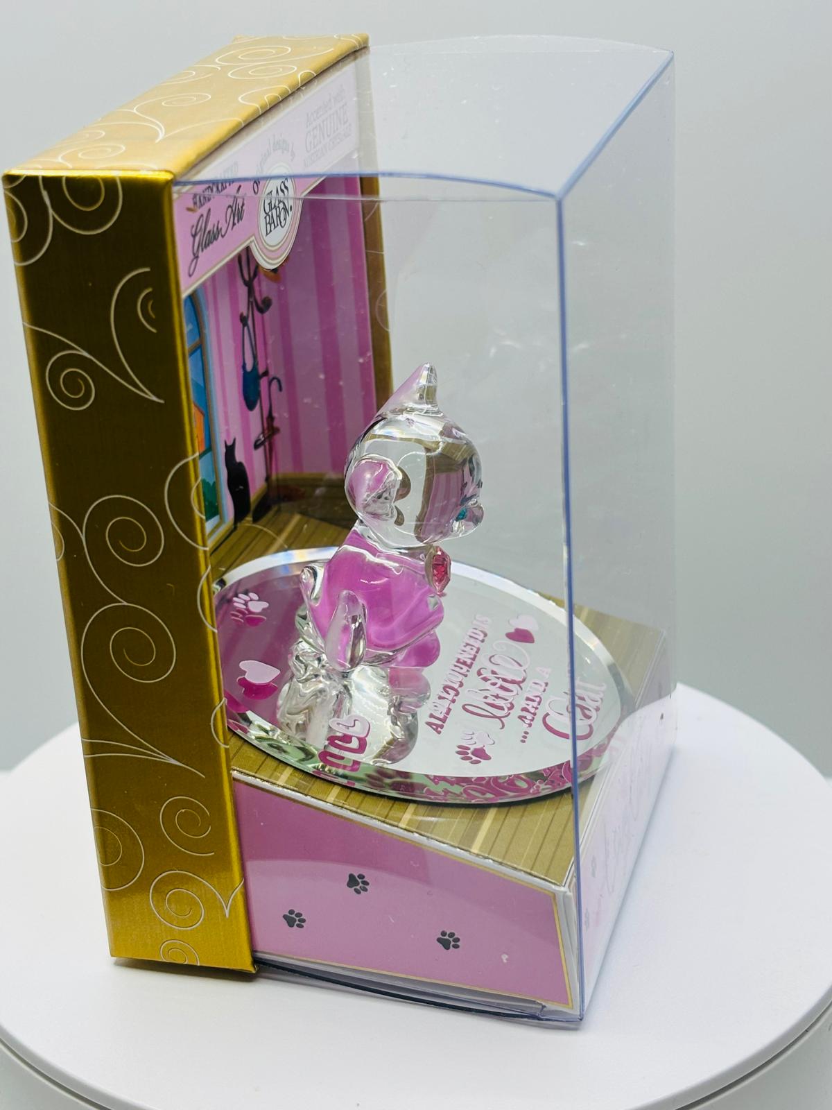 Glass Cat Figurine Gift in Keepsake Box – Love Cats Crystal Home Decor