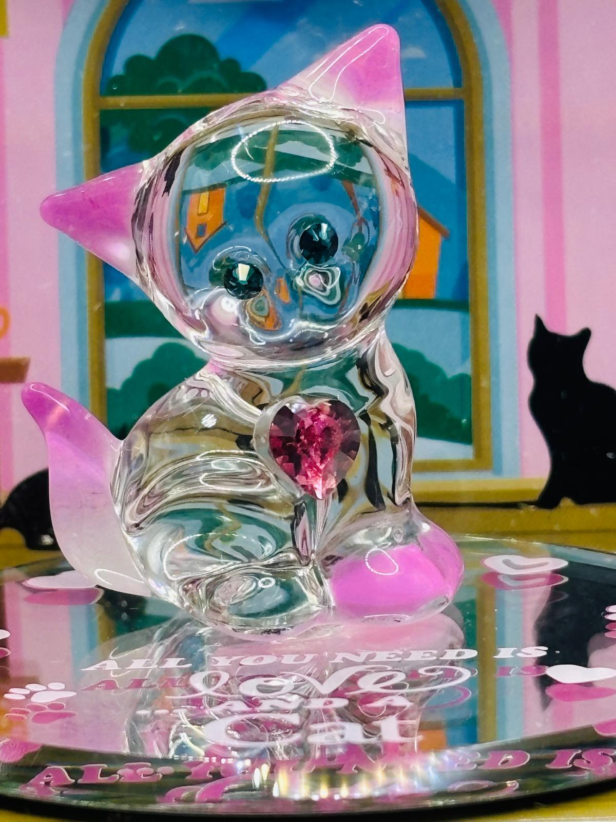 Glass Cat Figurine Gift in Keepsake Box – Love Cats Crystal Home Decor