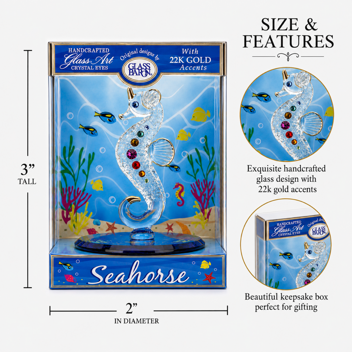 Seahorse Keepsake Box, Handcrafted Glass Seahorse Figurine, Coastal Ocean Décor, Beach Gift, Marine Life Collectible