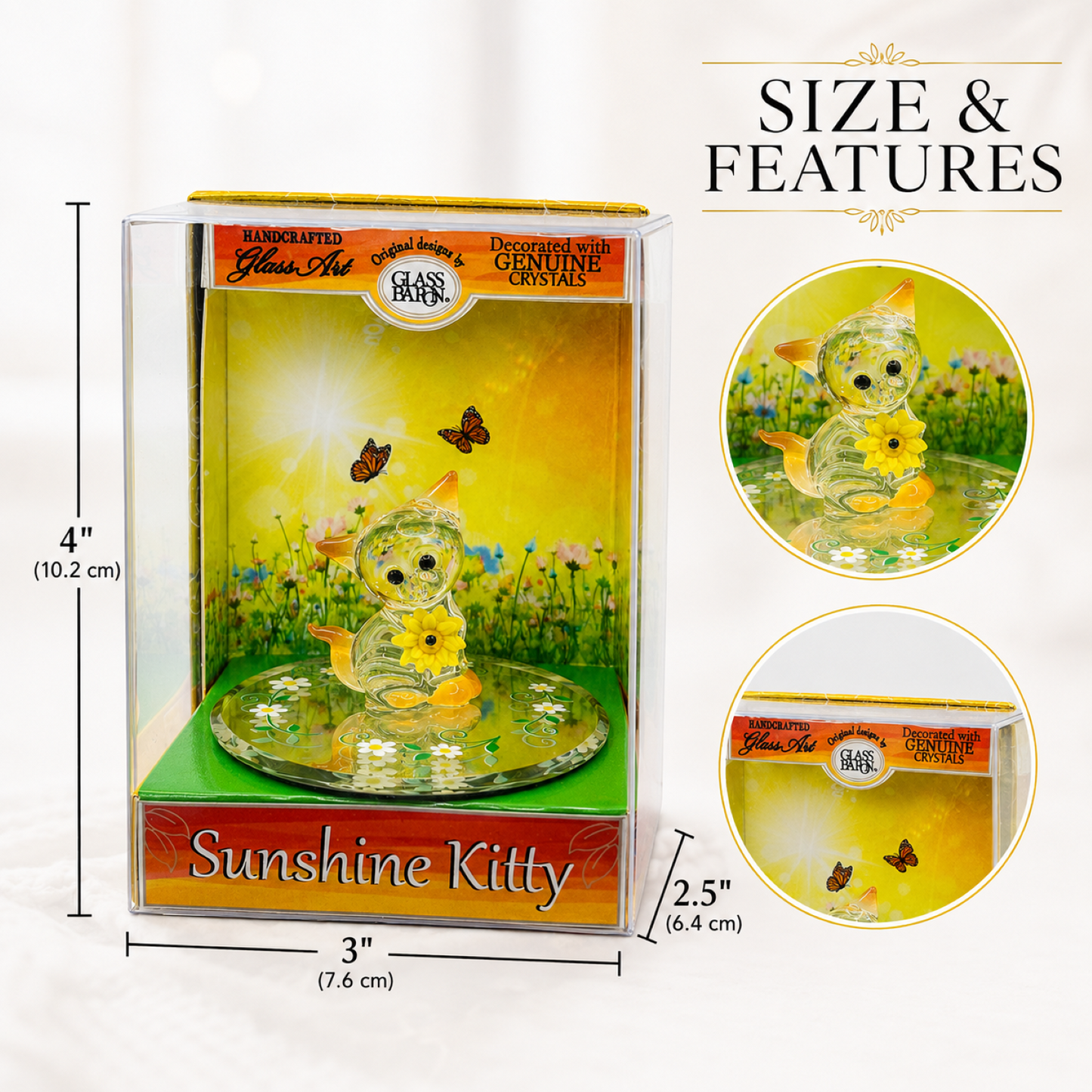 Sunshine Kitty Keepsake Box, Handcrafted Glass Cat Figurine, Cat Lover Gift, Glass Art Collectible, Home Décor
