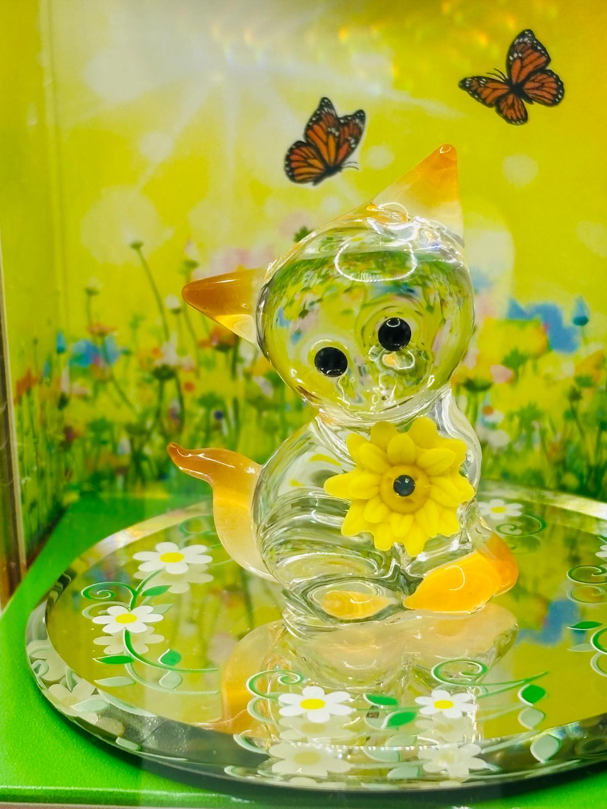 Sunshine Kitty Keepsake Box, Handcrafted Glass Cat Figurine, Cat Lover Gift, Glass Art Collectible, Home Décor